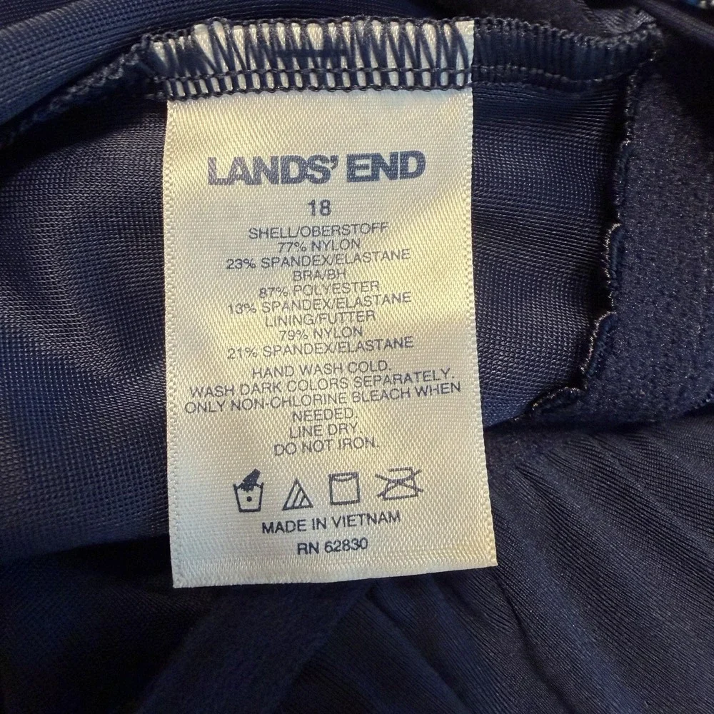 Lands End Tankini Swim‎ Top 18W Navy Paisley Underwire Bra Adjustable Modest EUC